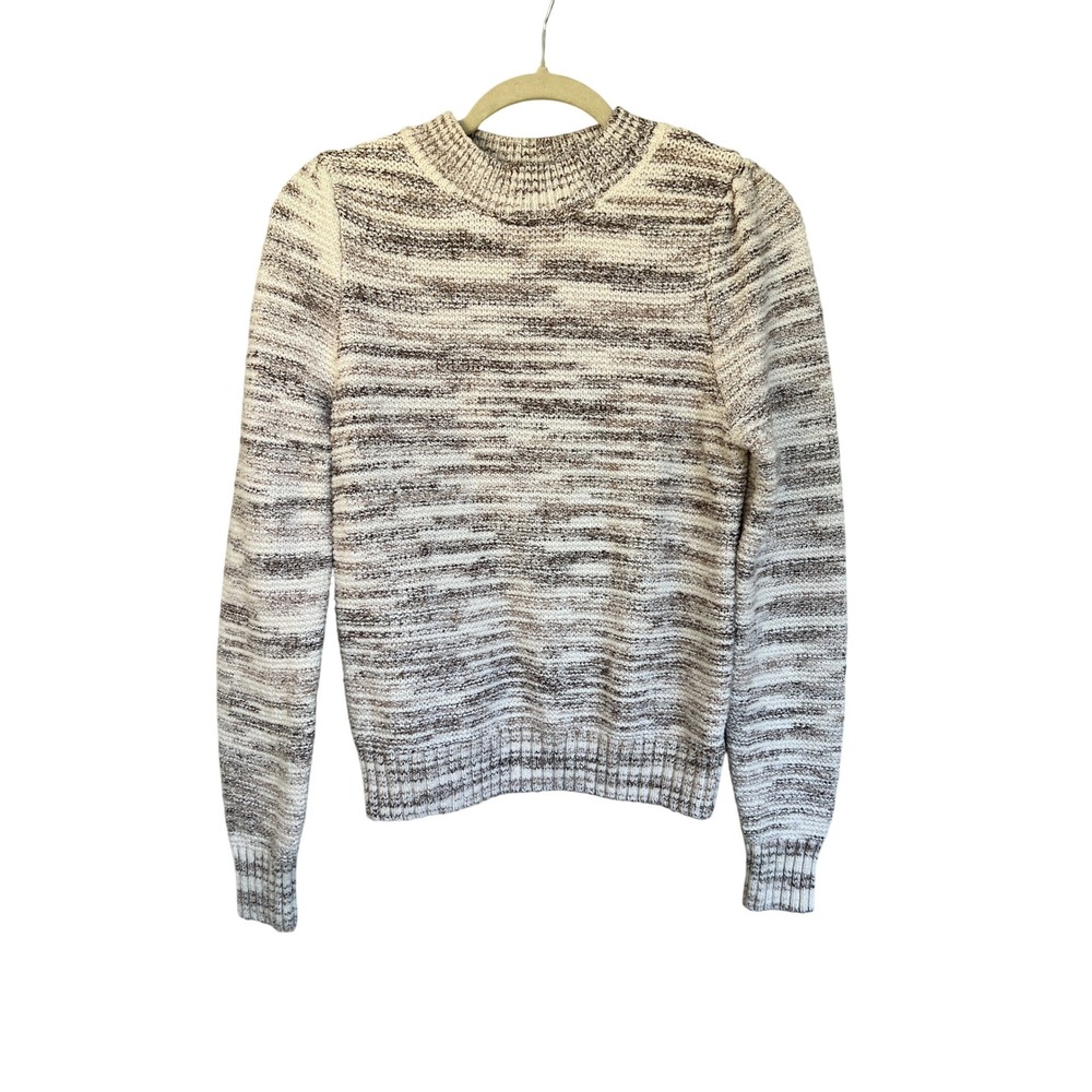 EVEREVE New Knit Mock Neck Puff Sleeve‎ Sweater Brown Cream Women Size S Cozy